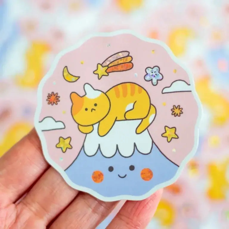 Cat on Mount Fuji Sticker