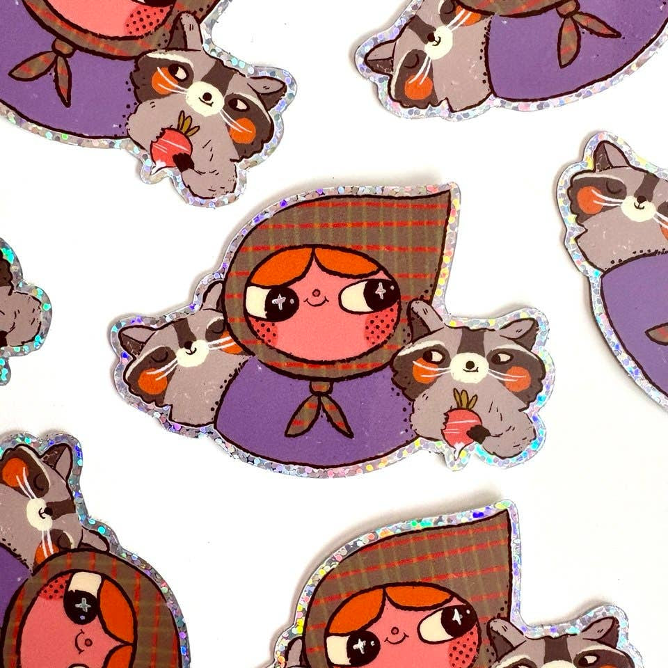Raccoon Lady Glitter Sticker