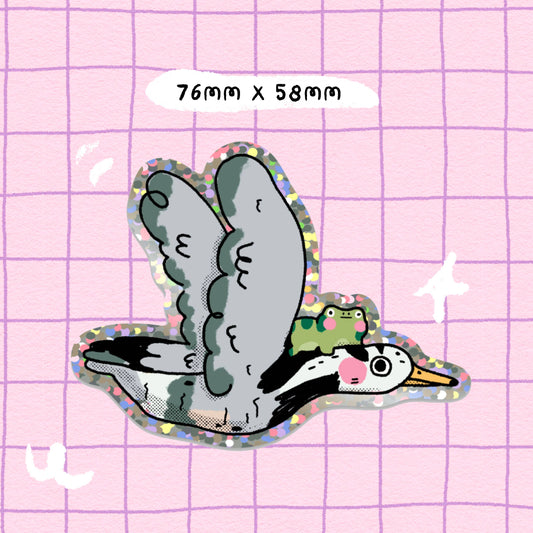 Flying Goose and Frog glitter sticker