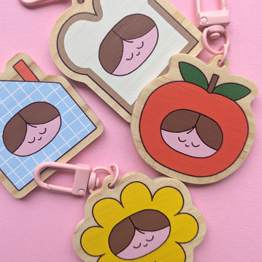 Wooden Flower Friend Keychain