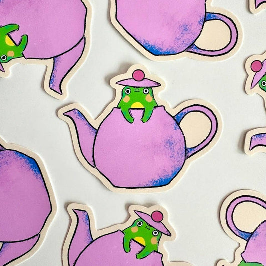 Frog in Teapot Matte Sticker