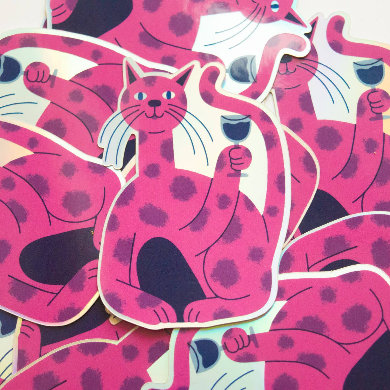 Wine Cat Holographic Sticker