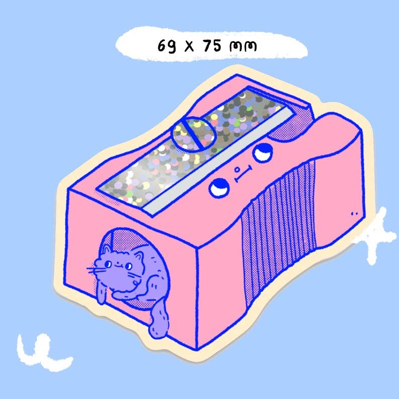 Cat Pencil Sharpener Glitter Sticker