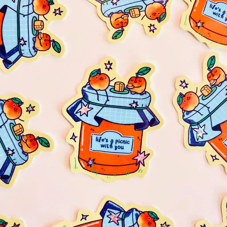 Apricot Picnic Glitter Sticker
