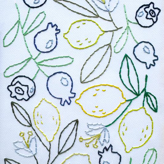 Berries and Citrus Embroidery Wall Art A4