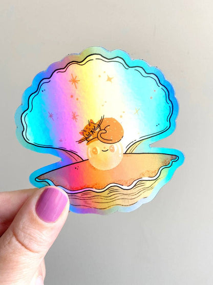 Holographic Oyster & Cat Vinyl Sticker