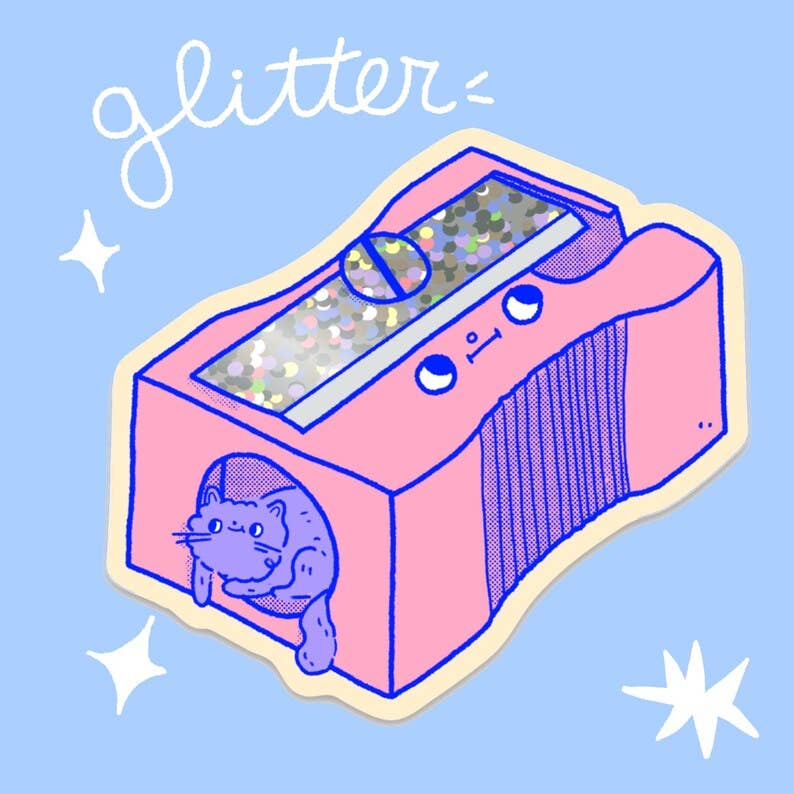 Cat Pencil Sharpener Glitter Sticker
