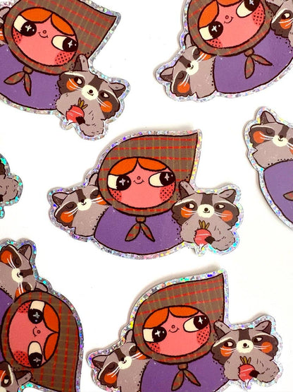 Raccoon Lady Glitter Sticker