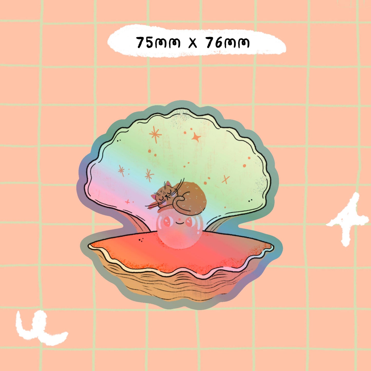 Holographic Oyster & Cat Vinyl Sticker