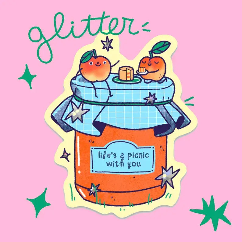 Apricot Picnic Glitter Sticker