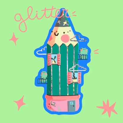 Frog Pencil House Glitter Sticker