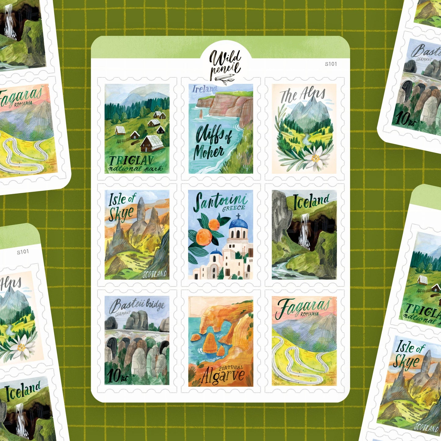 Travel Stamps Sticker Sheet