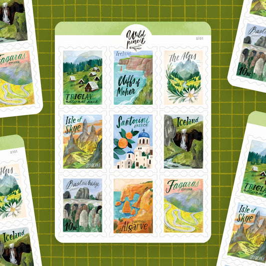 Travel Stamps Sticker Sheet