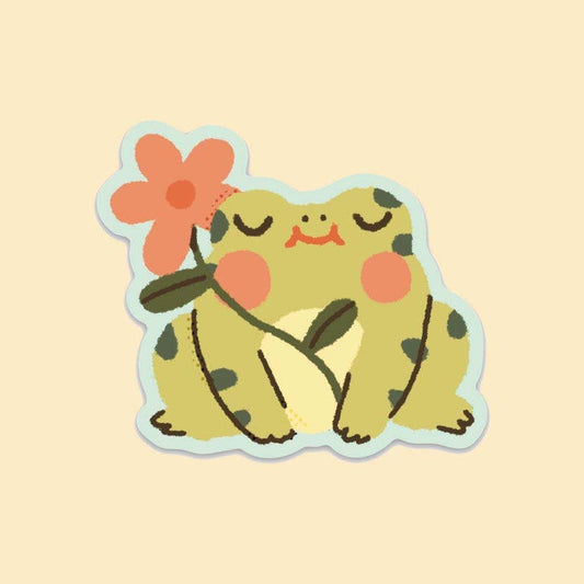 Frog and Flower Vinyl Sticker