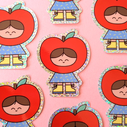 Apple girl glitter sticker