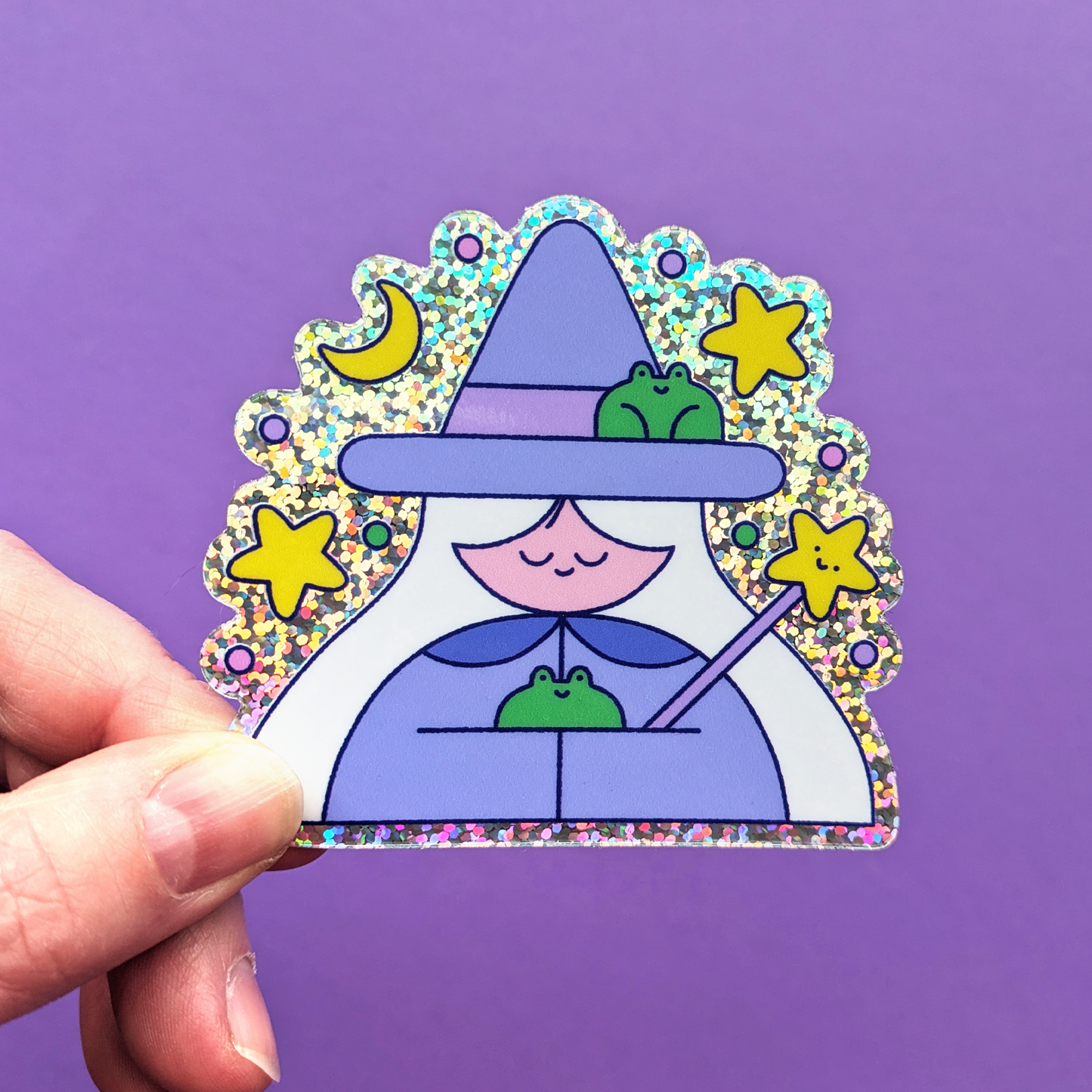 Glitter frog witch sticker