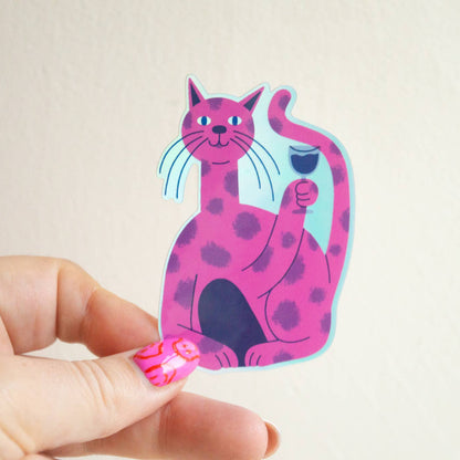 Wine Cat Holographic Sticker