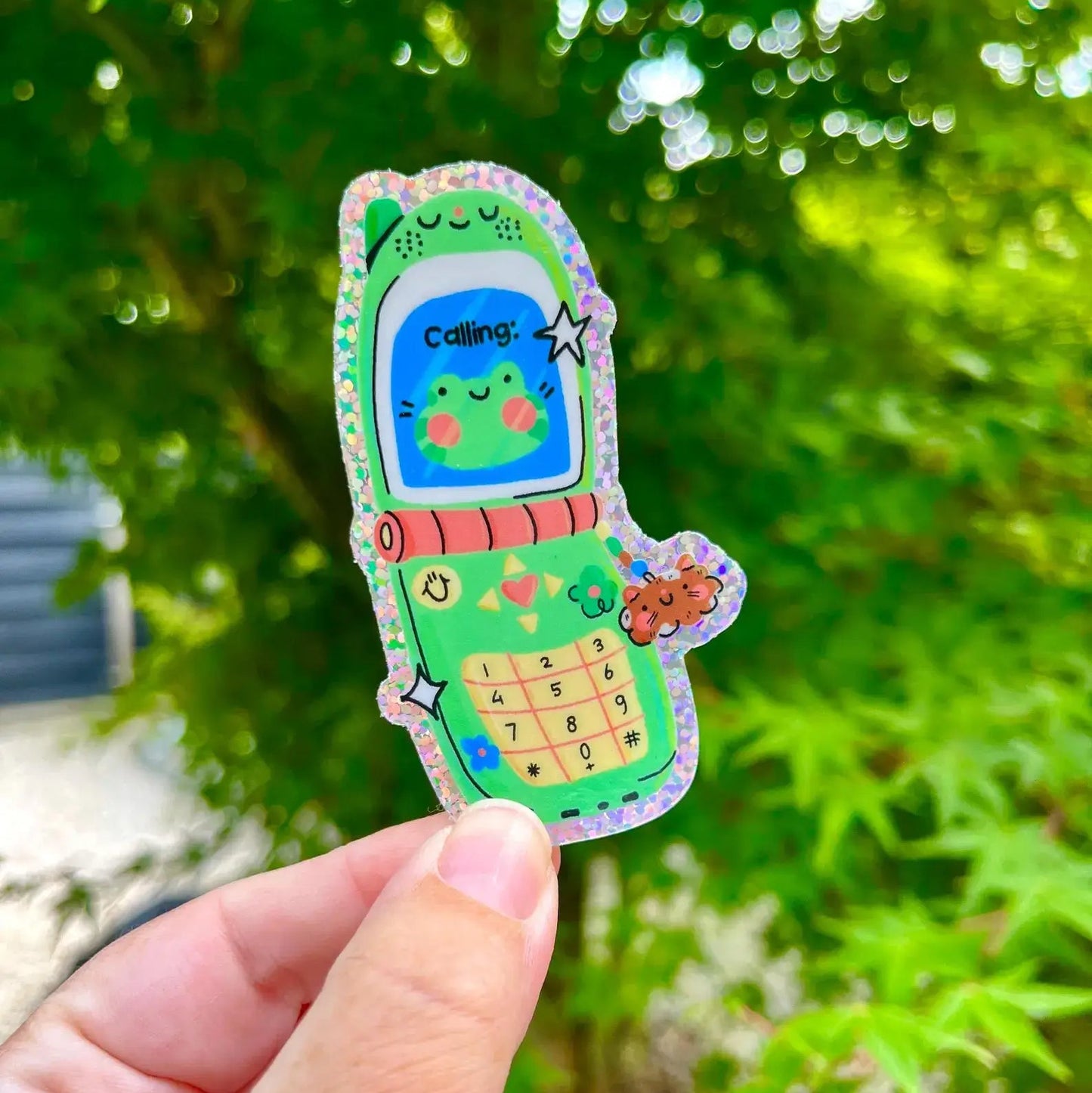 Frog Flip Phone Glitter Sticker