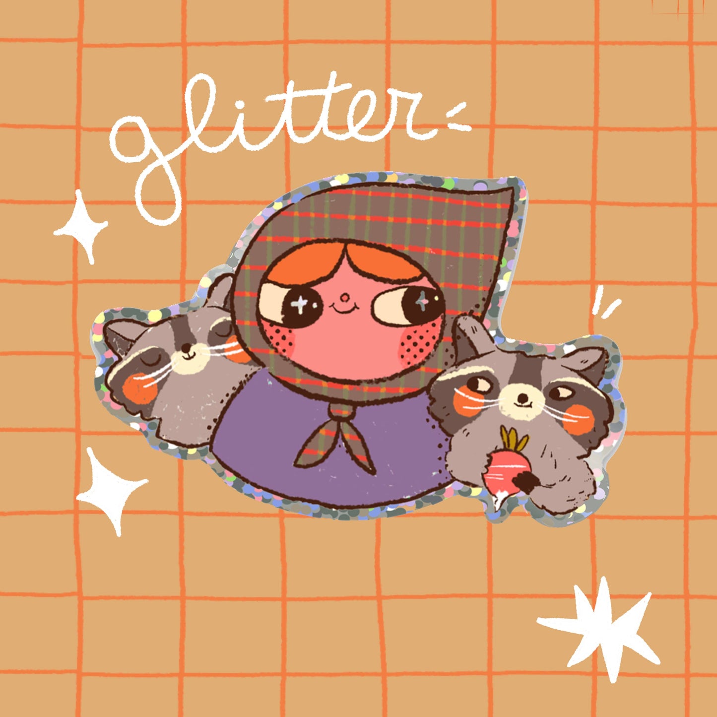 Raccoon Lady Glitter Sticker