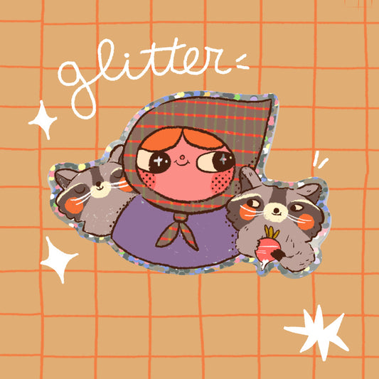 Raccoon Lady Glitter Sticker