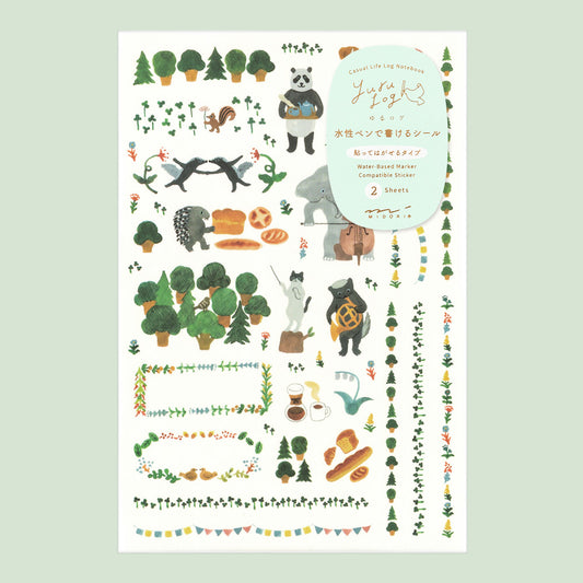 Yuru Log Sticker Two Sheets Forest Animals