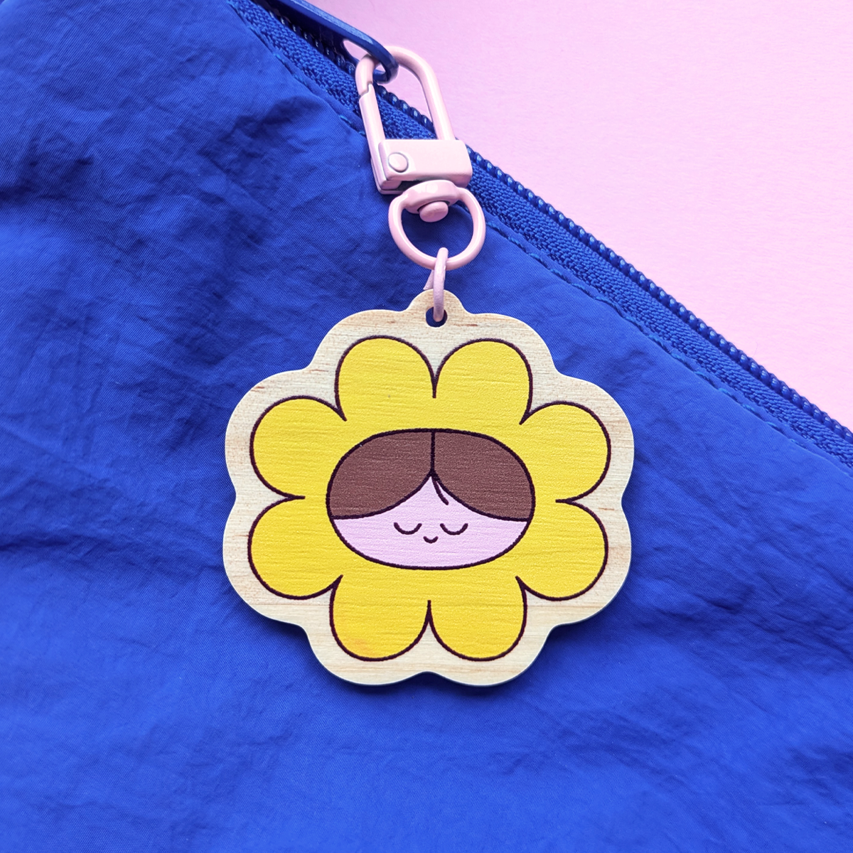 Wooden Flower Friend Keychain
