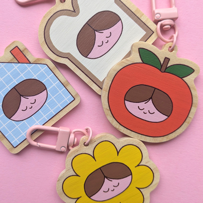 Wooden Bread Friend Keychain