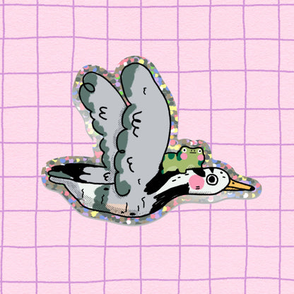 Flying Goose and Frog glitter sticker