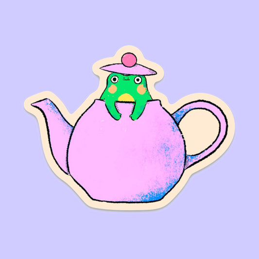 Frog in Teapot Matte Sticker