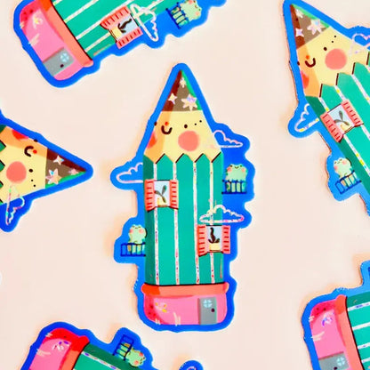 Frog Pencil House Glitter Sticker