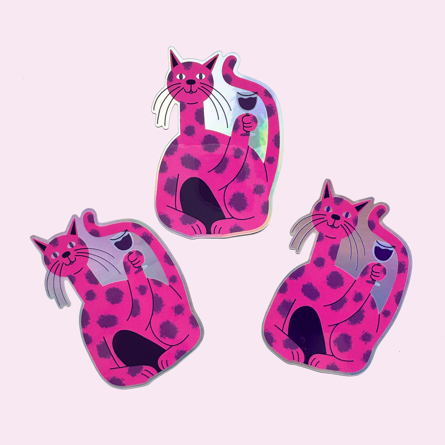 Wine Cat Holographic Sticker
