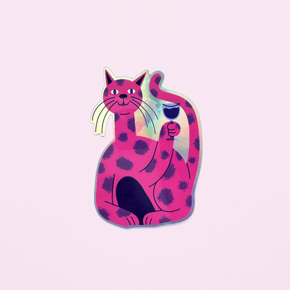 Wine Cat Holographic Sticker