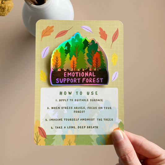 Emotional Support Forest Holographic Sticker Card