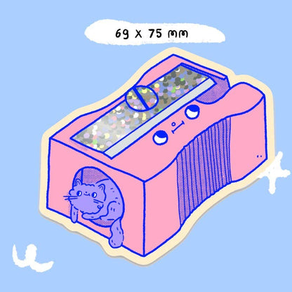 Cat Pencil Sharpener Glitter Sticker