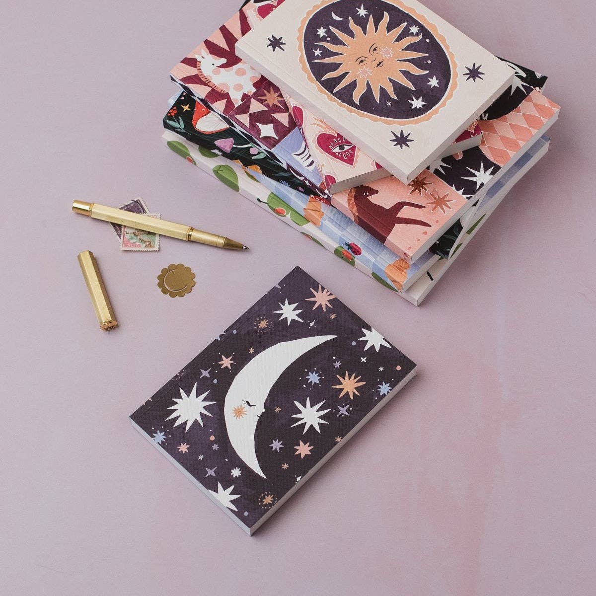 Sleeping Moon Pocket Notebook | Plain Page Mini Journal