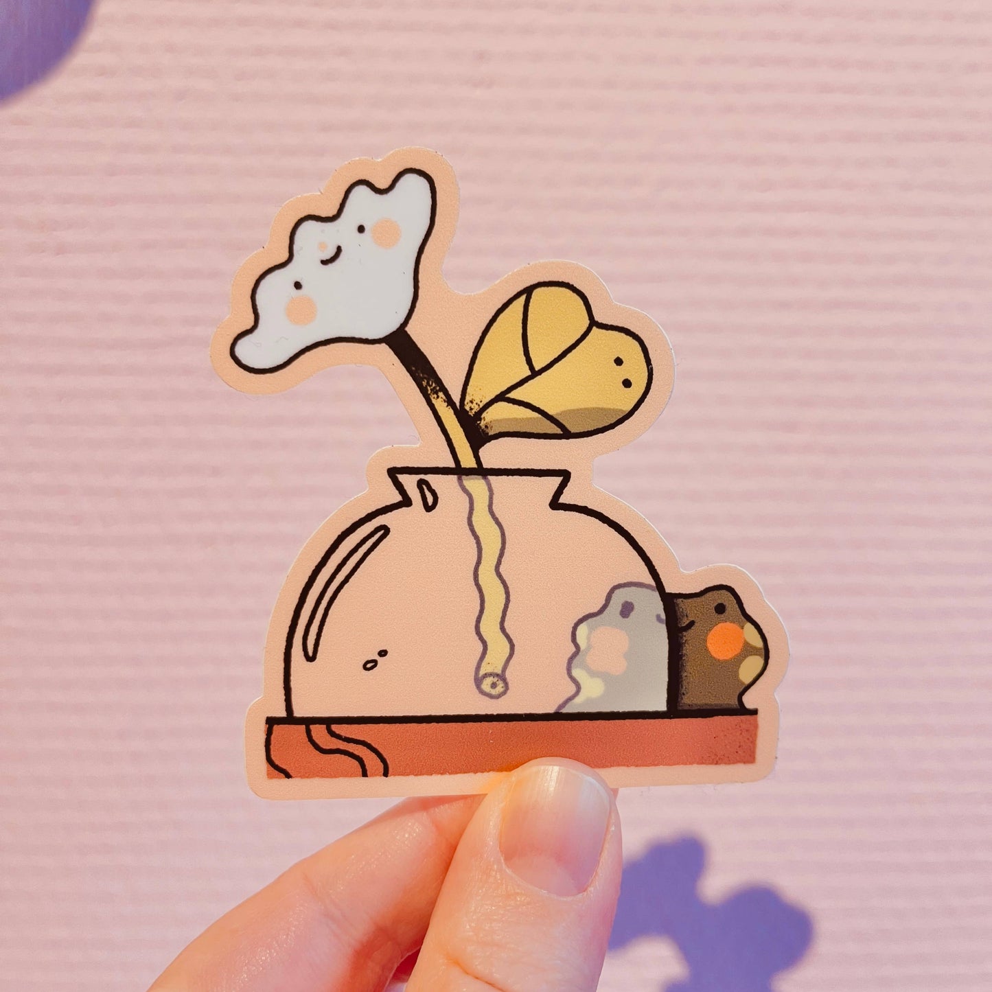 Shy Frog and Flower vinyl sticker