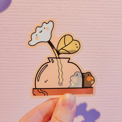 Shy Frog and Flower vinyl sticker