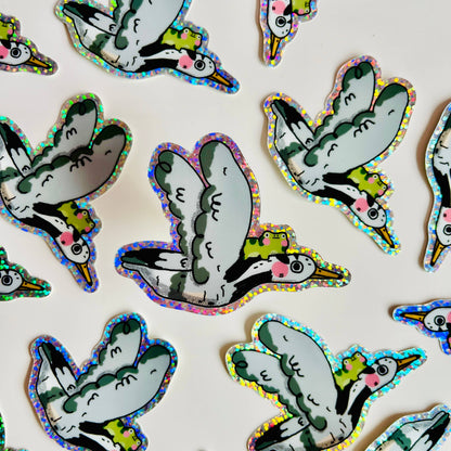 Flying Goose and Frog glitter sticker