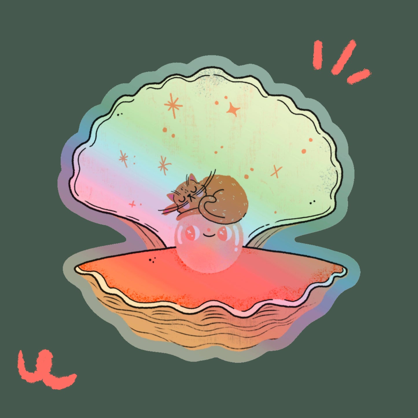 Holographic Oyster & Cat Vinyl Sticker
