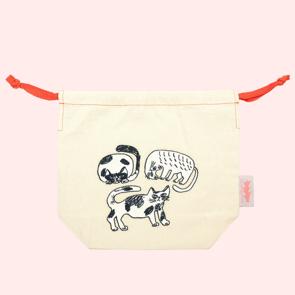 Cat Embroidery Drawstring Bag