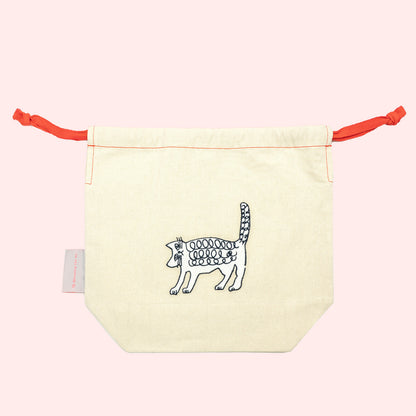 Cat Embroidery Drawstring Bag