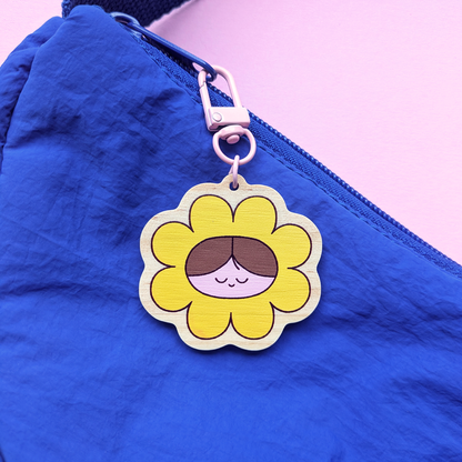 Wooden Flower Friend Keychain