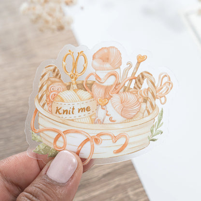 Clear Vinyl Sticker - Knit Me