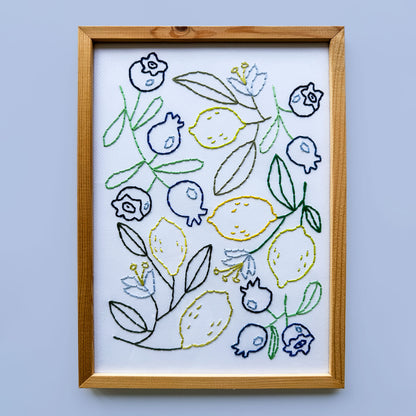 Berries and Citrus Embroidery Wall Art A4