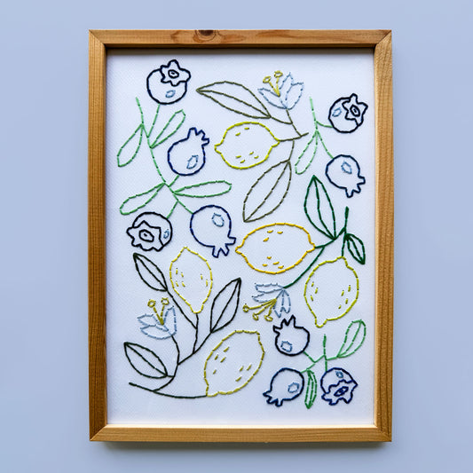 Berries and Citrus Embroidery Wall Art A4