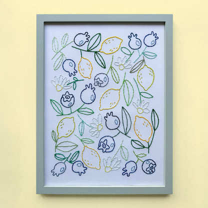 Berries and Citrus Embroidery Wall Art A3