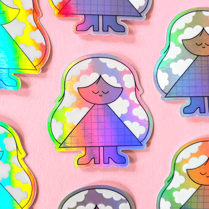 Head in the clouds holographic sticker
