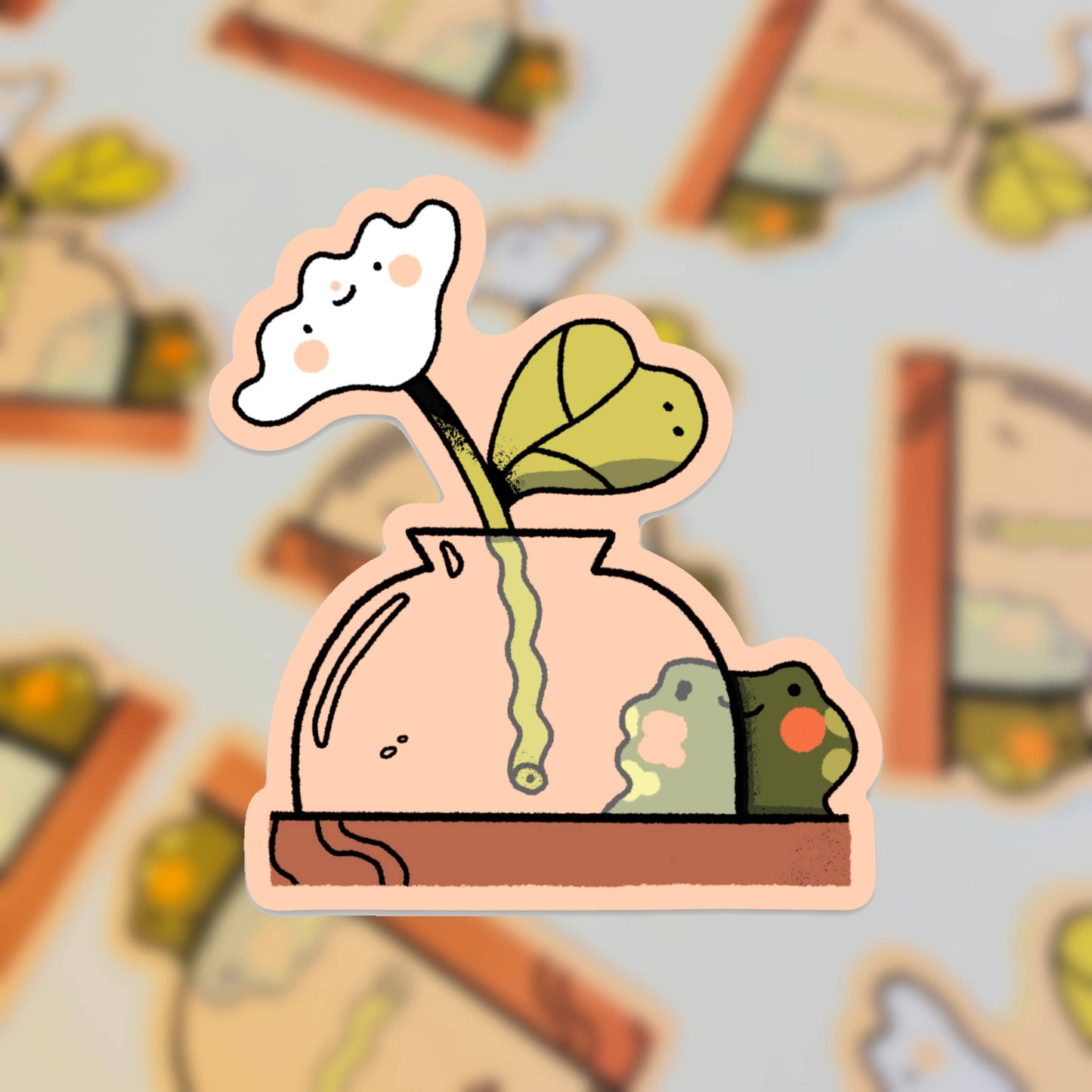 Shy Frog and Flower vinyl sticker