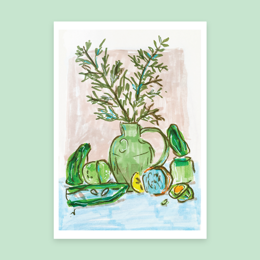 Green still life postcard