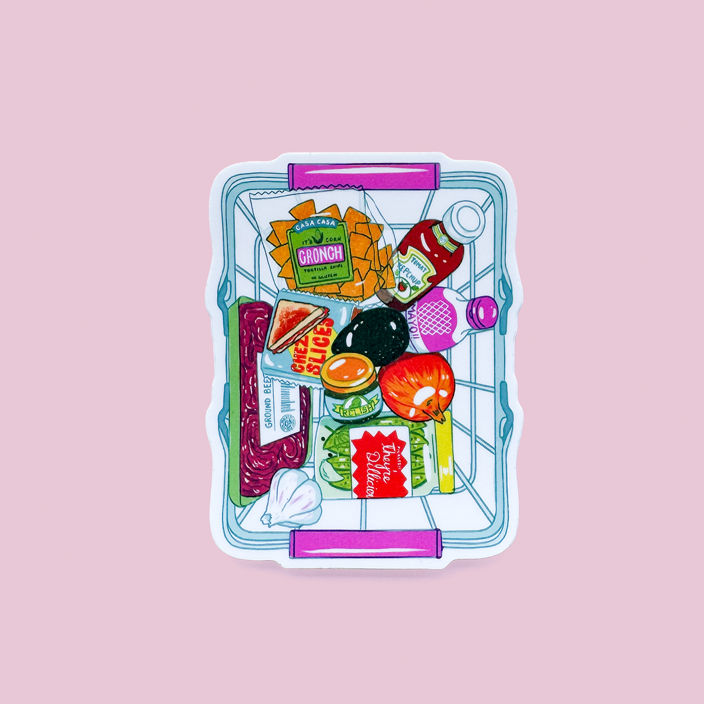 Cheeseburger Grocery Basket Vinyl Sticker